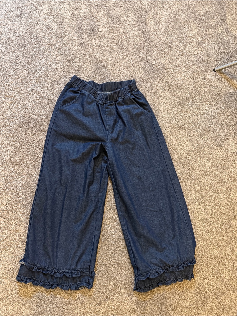 Girls Wide-Leg Ruffle Hem Pants - Dark Blue
